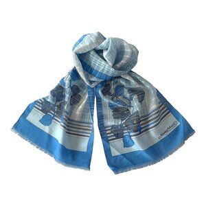 Vintage Monique Martin Blue Floral Striped Scarf – 52 x 11 – Sheer Lightweight W
